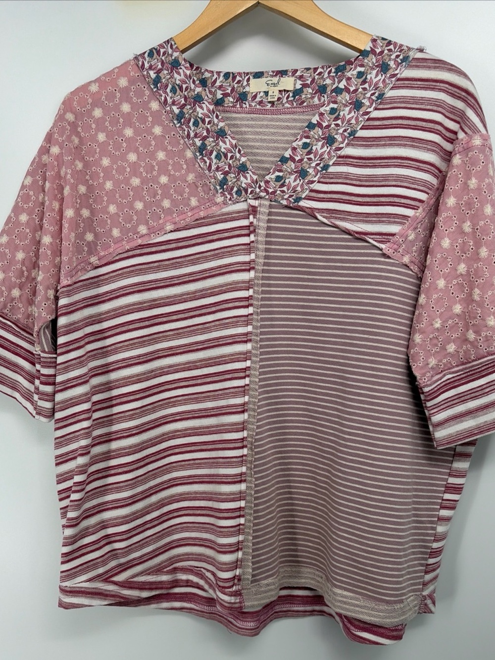 New Easel Mineral Washed Terry Sweatshirt Pullover Small Boho Patchworky